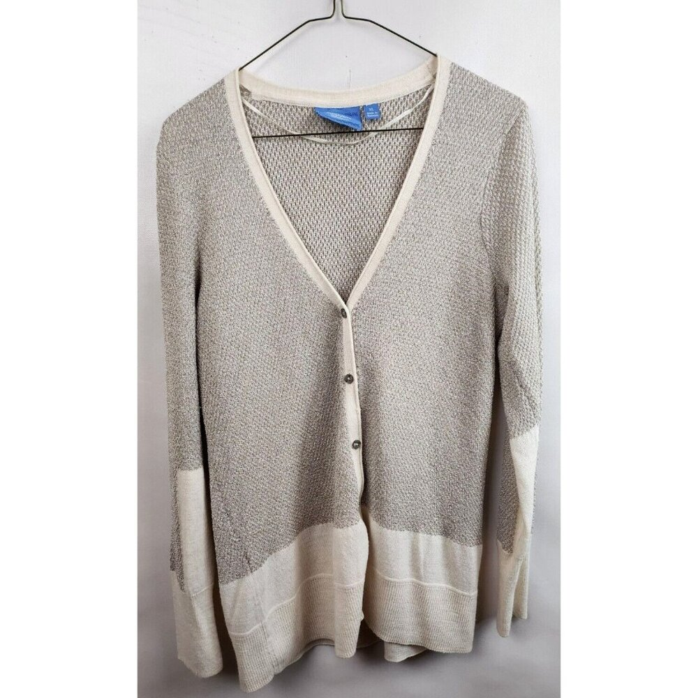 Simply Vera Vera Wang Womens Cardigan Size XL Cream Silver Metallic Button Front